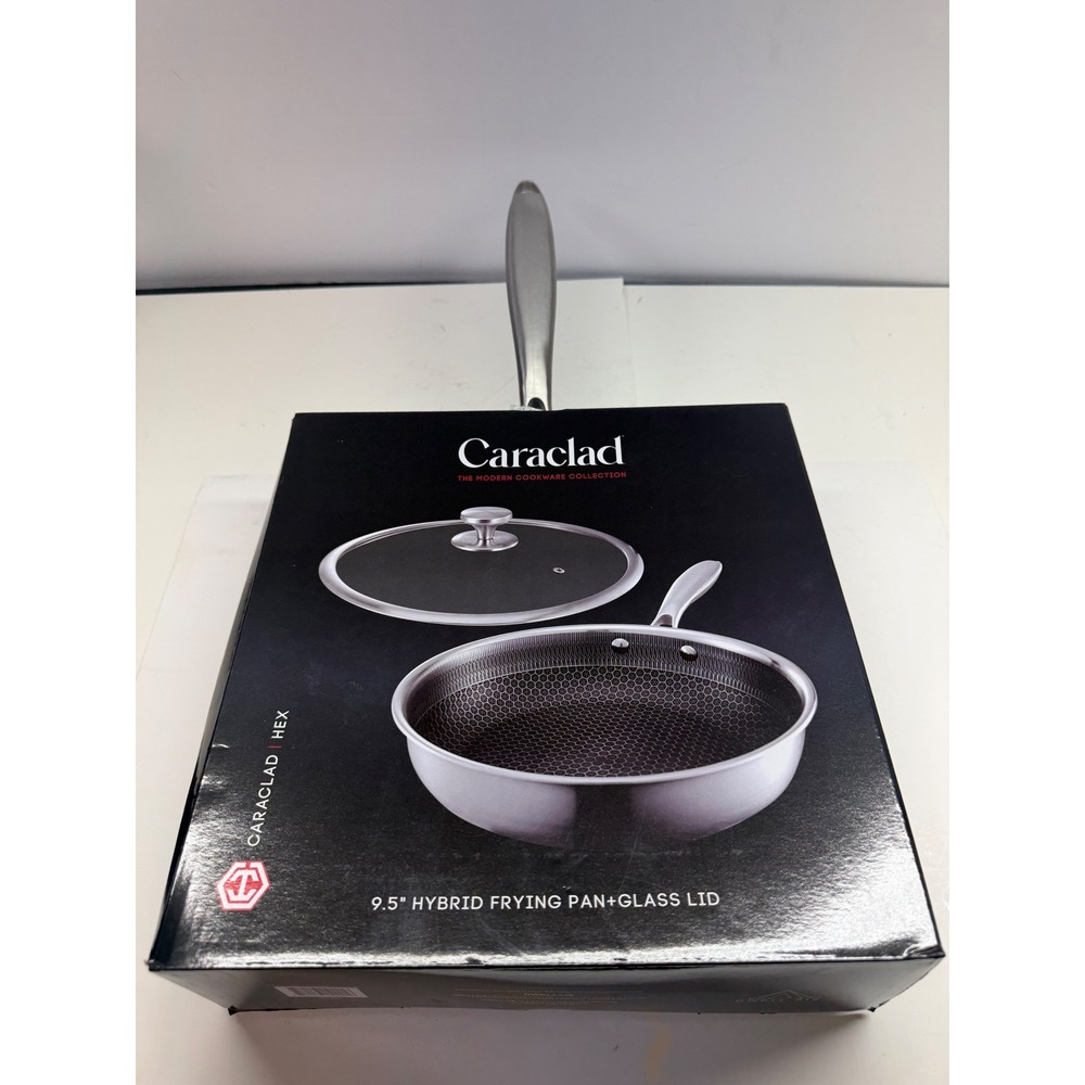 Caraclad Hex 9.5 Inch Hybrid Frying Pan with Glass Lid Stainless Steel Nonstick
